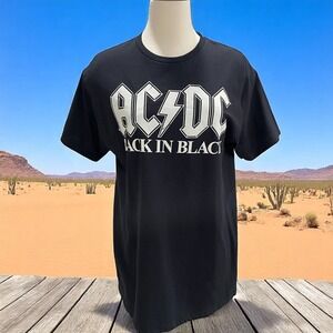 ACDC Back In Black Graphic Band Tee Black Medium Vintage Rock Tour Shirt